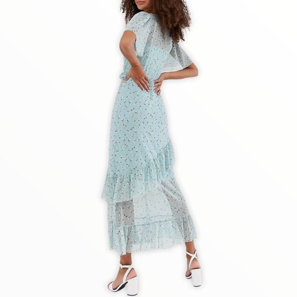 New Look Mesh Frill Blue Floral Ruffle Dress NWT - Picture 2 of 15
